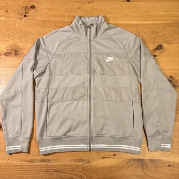 Vintage Y2K Nike Gray Full Zip Track Jacket Size Large L Striped Windbreaker - Picture 1 of 14